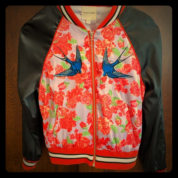 silence + noise Jackets & Blazers - Satin floral and embroidered bomber jacket